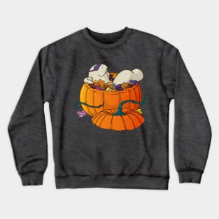 Autumn manatee - manatee with sleep mask bathing in pumpkin full of leaves, surrounded by mushrooms Crewneck Sweatshirt